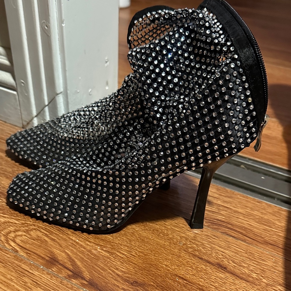 Black Rhinestone Heeled Boots